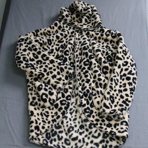 P.J. Salvage Women's Leopard Print Jacket Fuzzy Large Black Tan